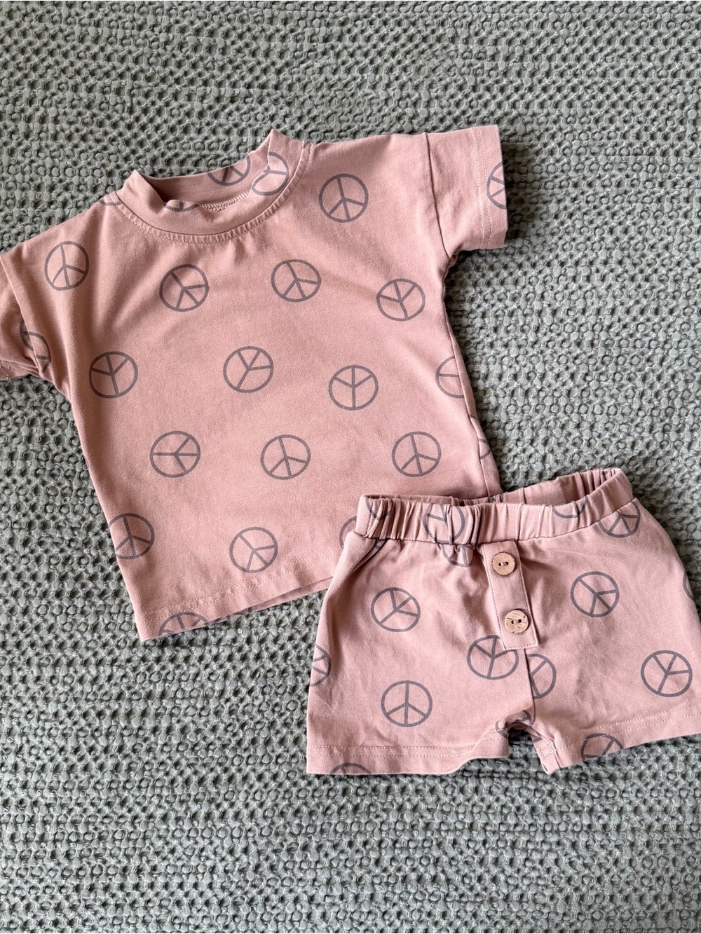 Mebie Baby Brown Peace Sign Tee & Shorts Set